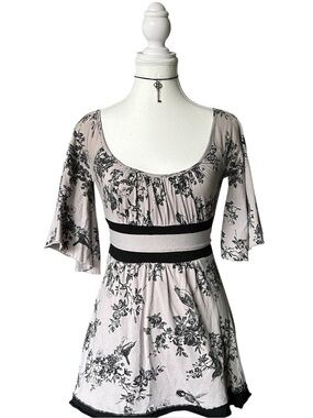 Y2K Coquette “Miss Chievous” Gray and Black Babydoll Style Graphic Top